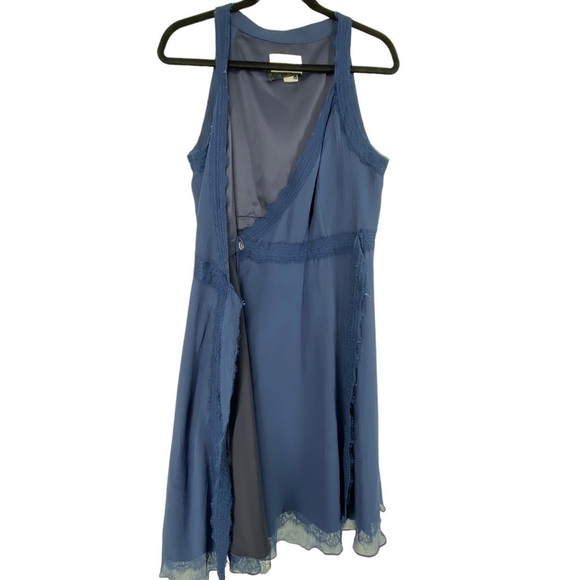 Anthropologie BLHDN Va Et Vien Slate Blue Wingspan Silk Wrap Mini Dress Size 10 - Picture 2 of 11